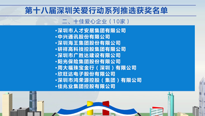 2021年，尊龙凯时集团荣获深圳“十佳爱心企业”荣誉称号